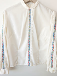 Bluse 70s Folklore Bordüre & Spitze (S-M)