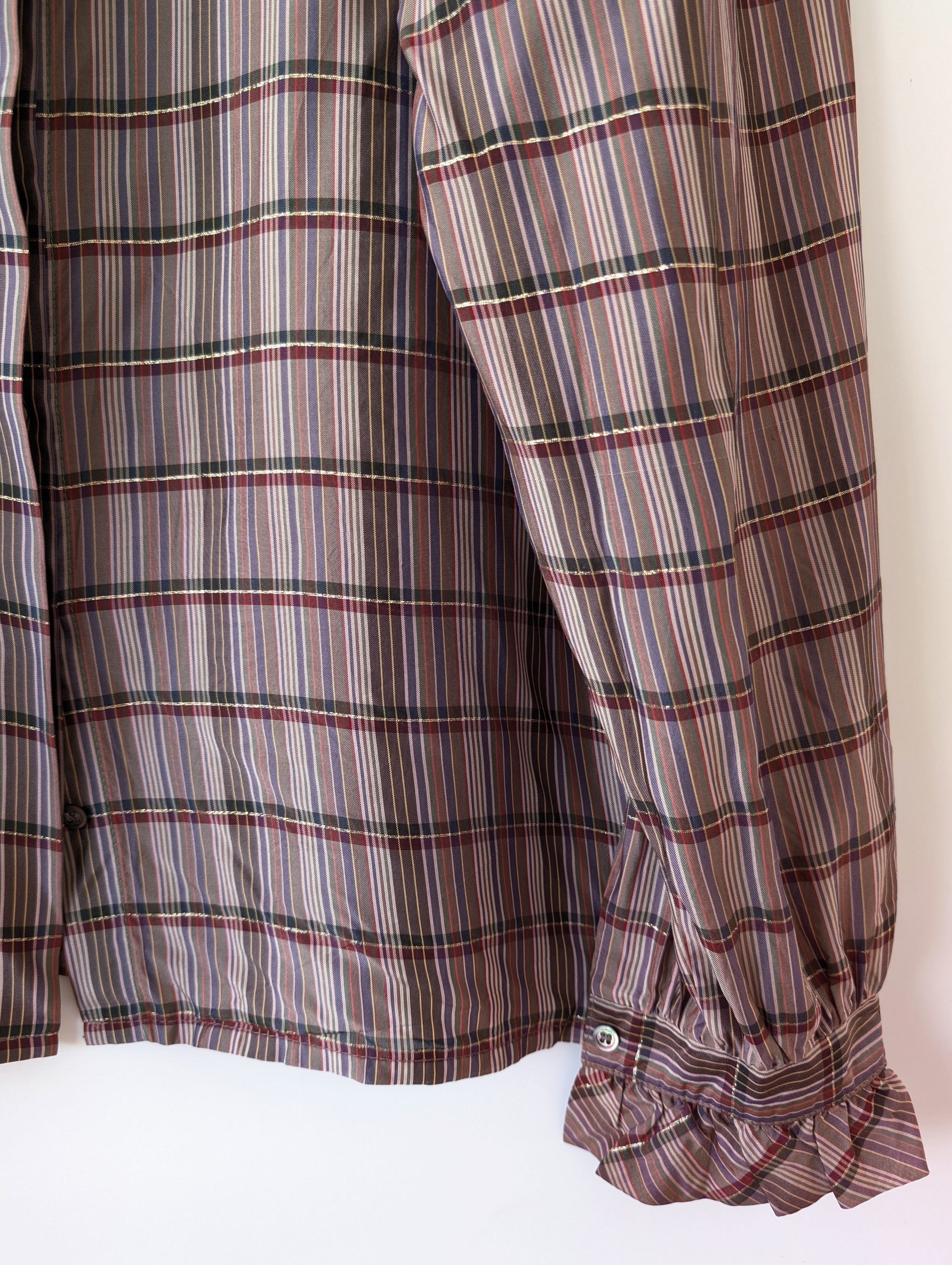 Bluse Rüschen 80s Karo Streifen (M-L)