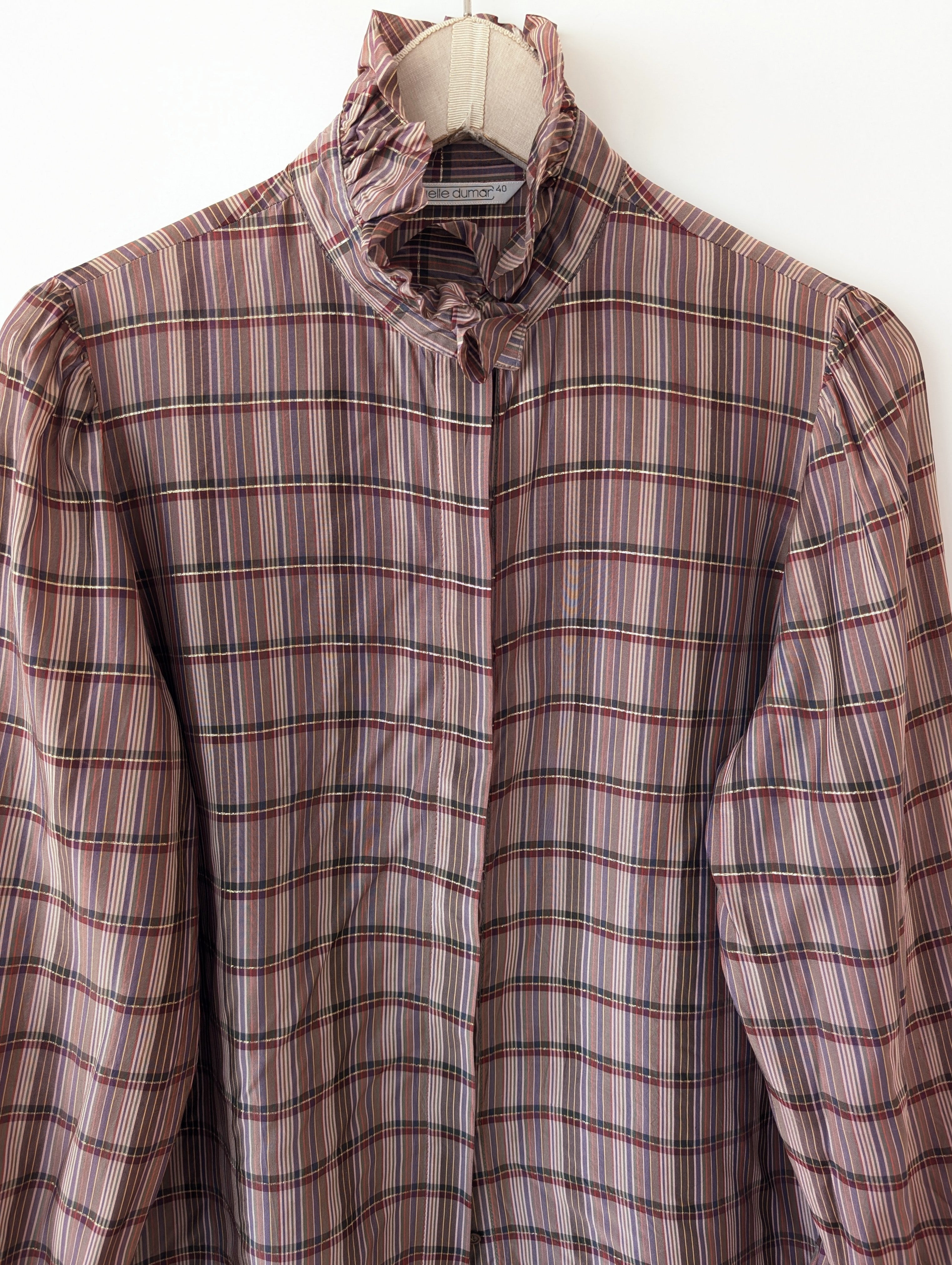 Bluse Rüschen 80s Karo Streifen (M-L)