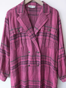 *Leinen* Mantel 80s Pink Karo Tartan (XL)