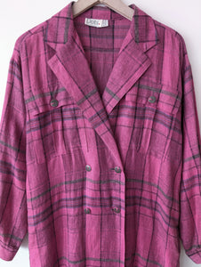 *Leinen* Mantel 80s Pink Karo Tartan (XL)