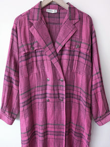 *Leinen* Mantel 80s Pink Karo Tartan (XL)