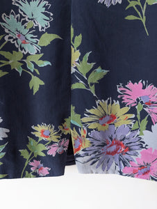*Seide* Bluse Cropped Blumen Blau (XL)