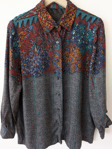 Bluse Bohemian 80s Blumen Baum Print (L)