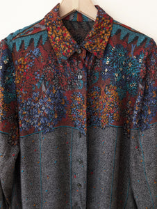 Bluse Bohemian 80s Blumen Baum Print (L)