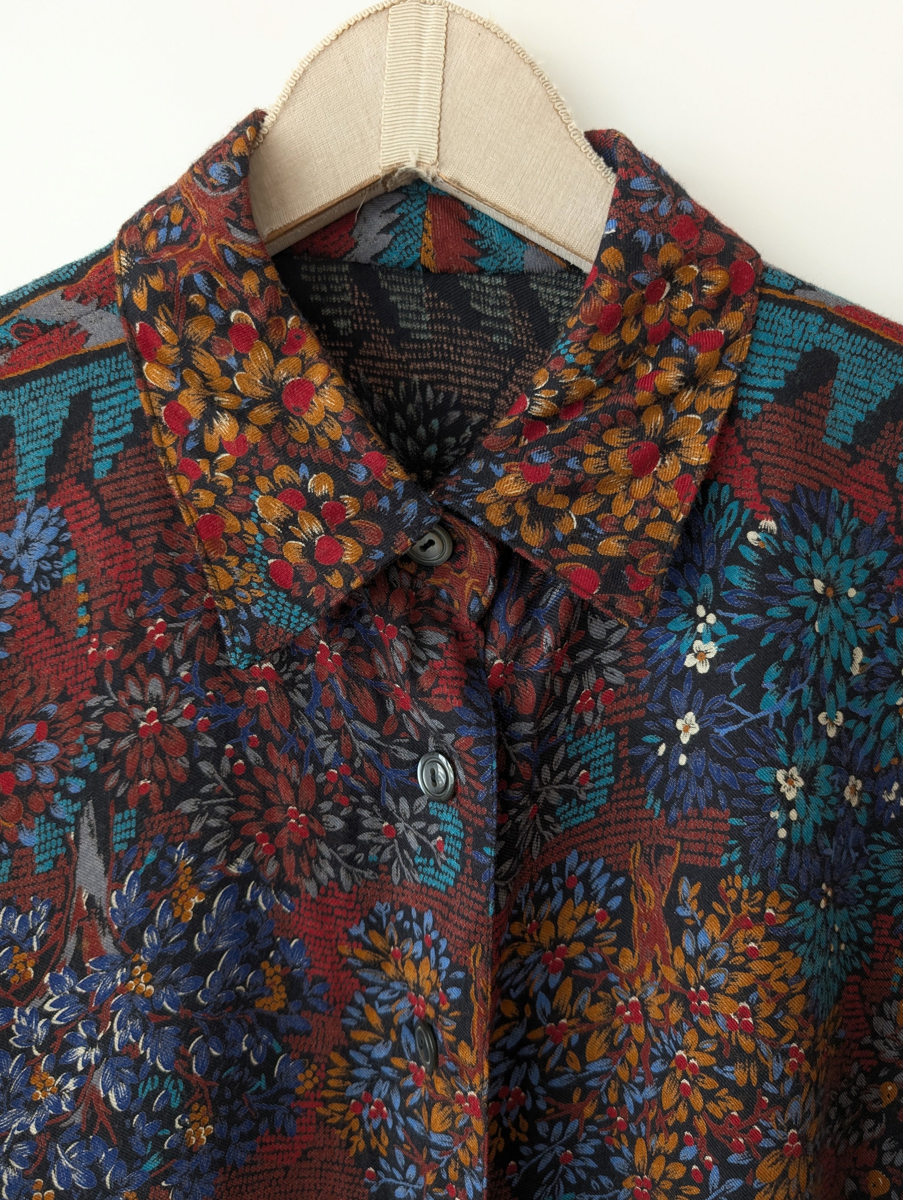 Bluse Bohemian 80s Blumen Baum Print (L)