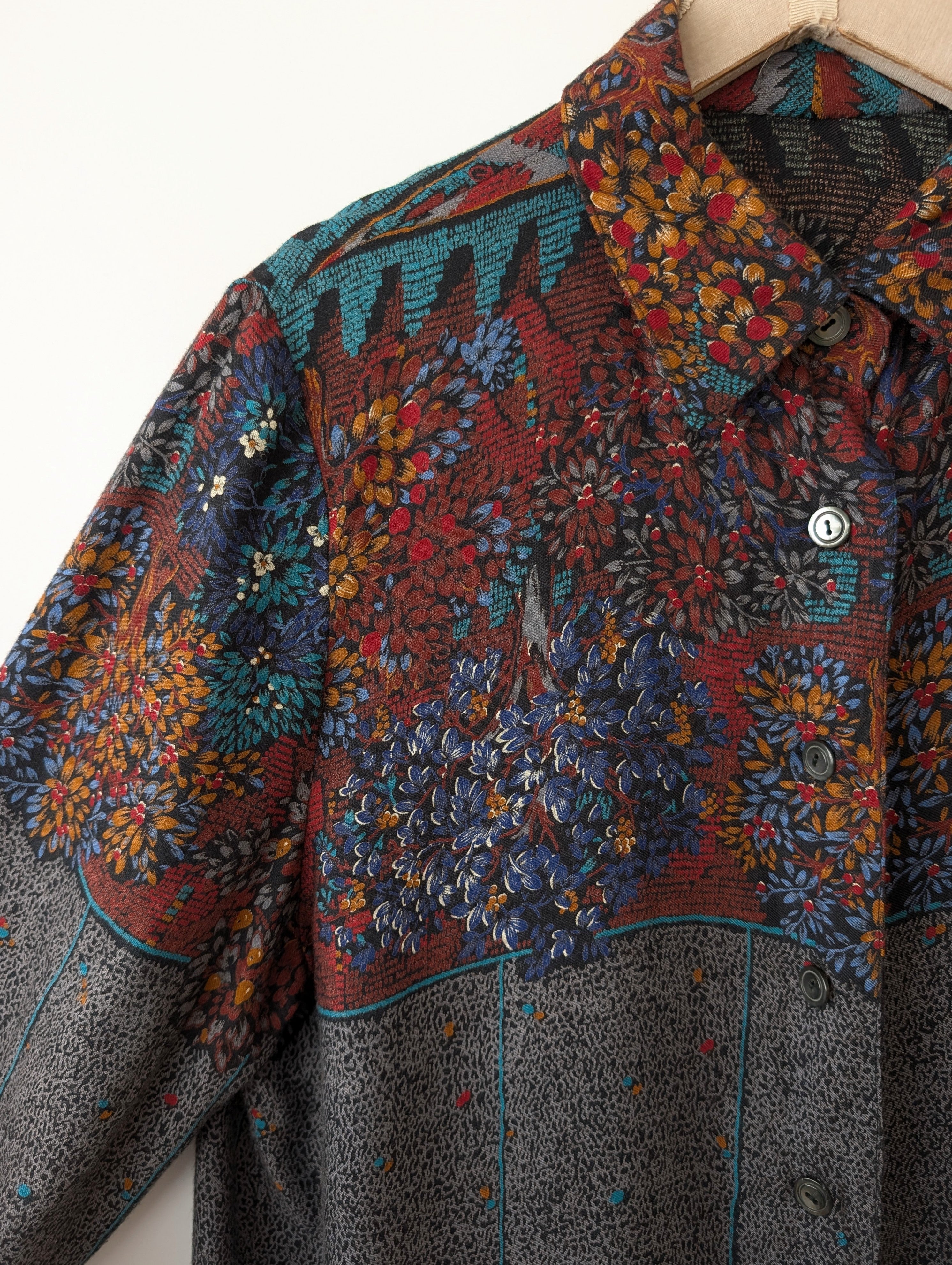 Bluse Bohemian 80s Blumen Baum Print (L)