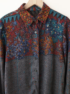 Bluse Bohemian 80s Blumen Baum Print (L)
