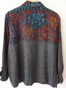 Bluse Bohemian 80s Blumen Baum Print (L)