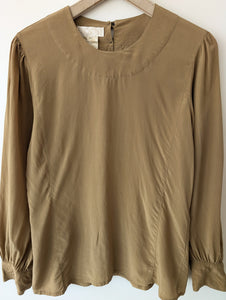 *Escada* Bluse Seide Basic Khaki Ballonärmel (S-M)