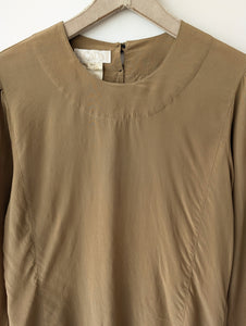 *Escada* Bluse Seide Basic Khaki Ballonärmel (S-M)