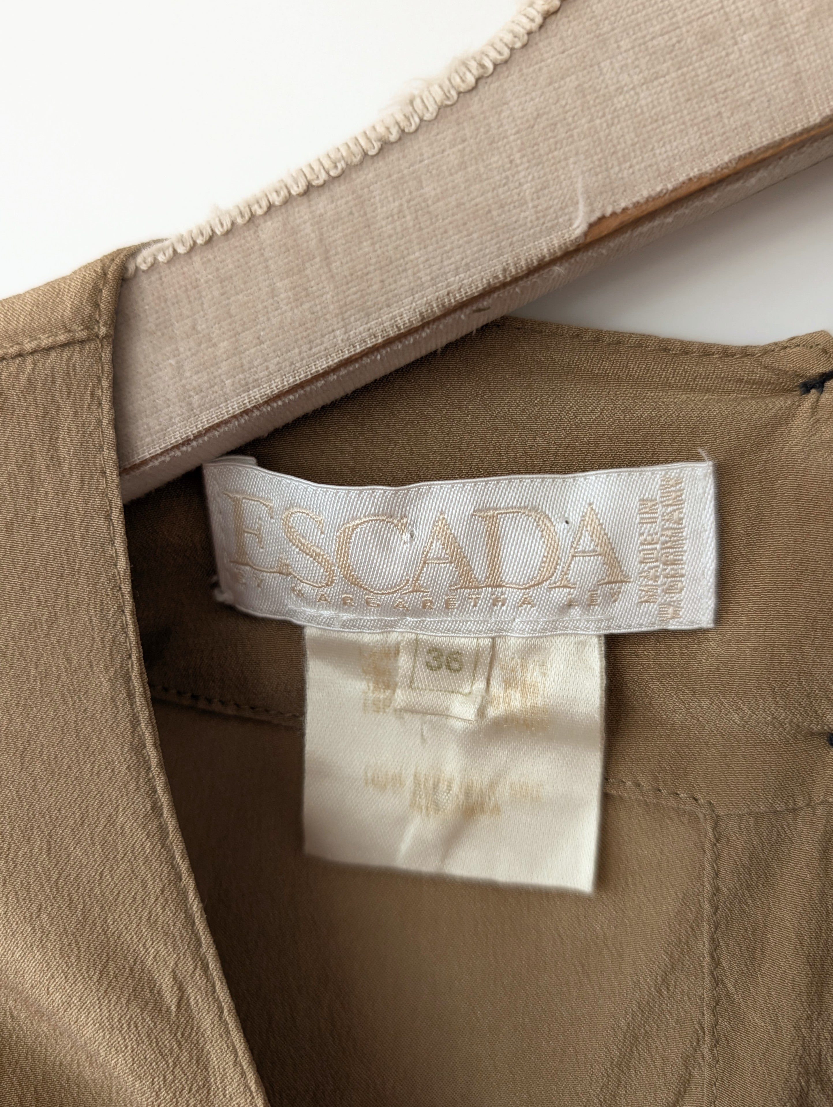 *Escada* Bluse Seide Basic Khaki Ballonärmel (S-M)