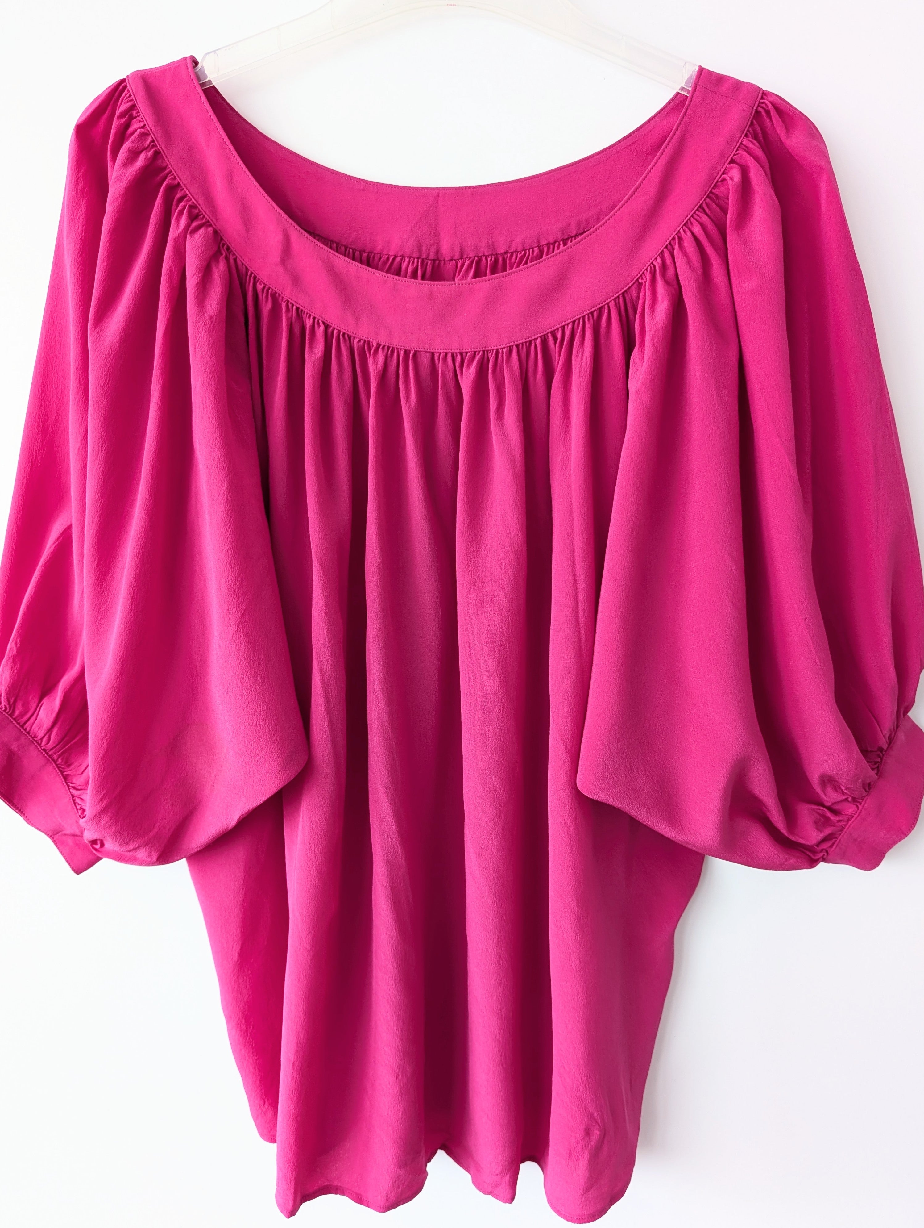 *Seide* Bluse 80s Ballonärmel Basic Pink (One Size)