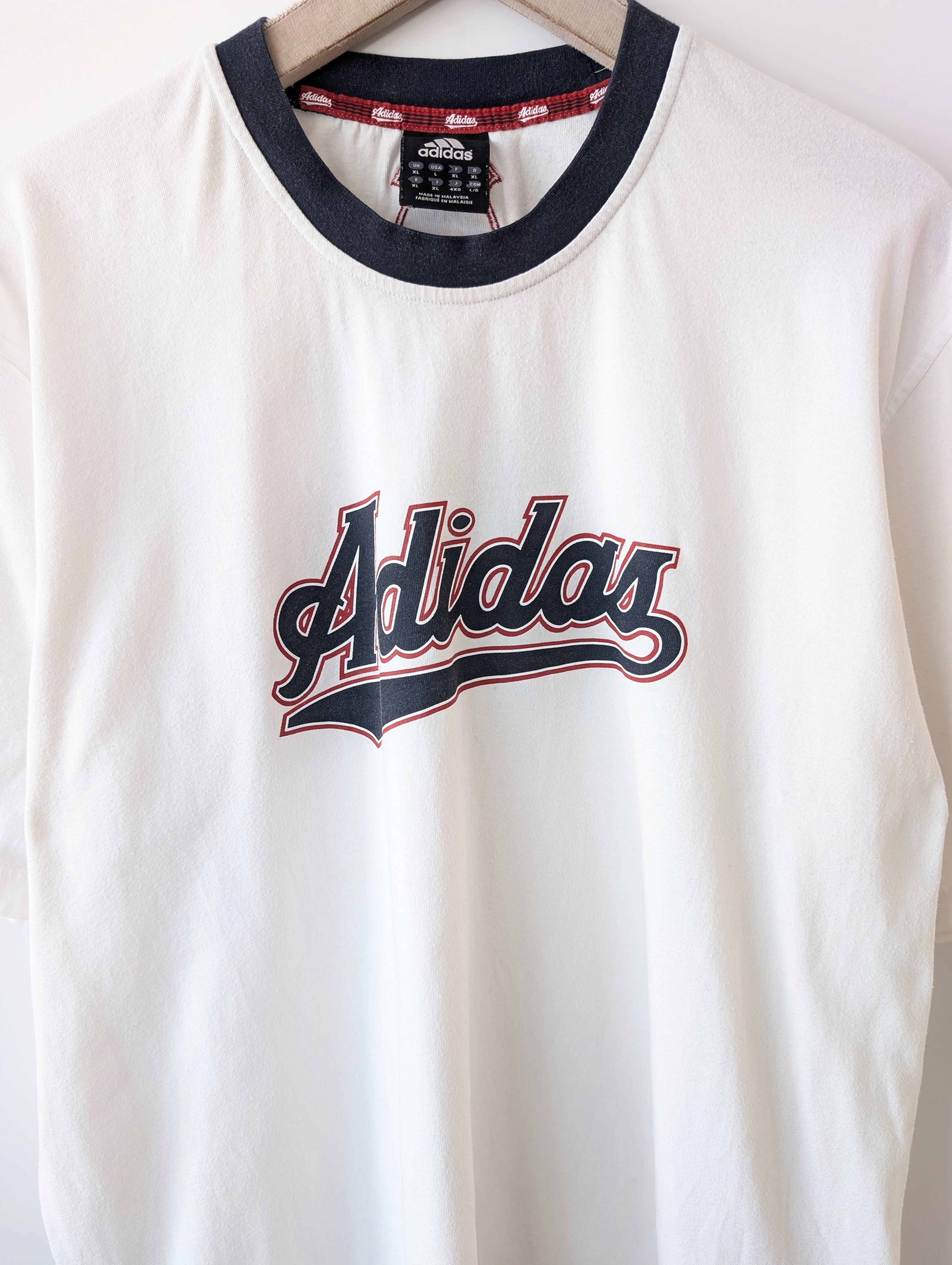 *Adidas* Shirt Y2K Logo Print Rot Blau (XL)