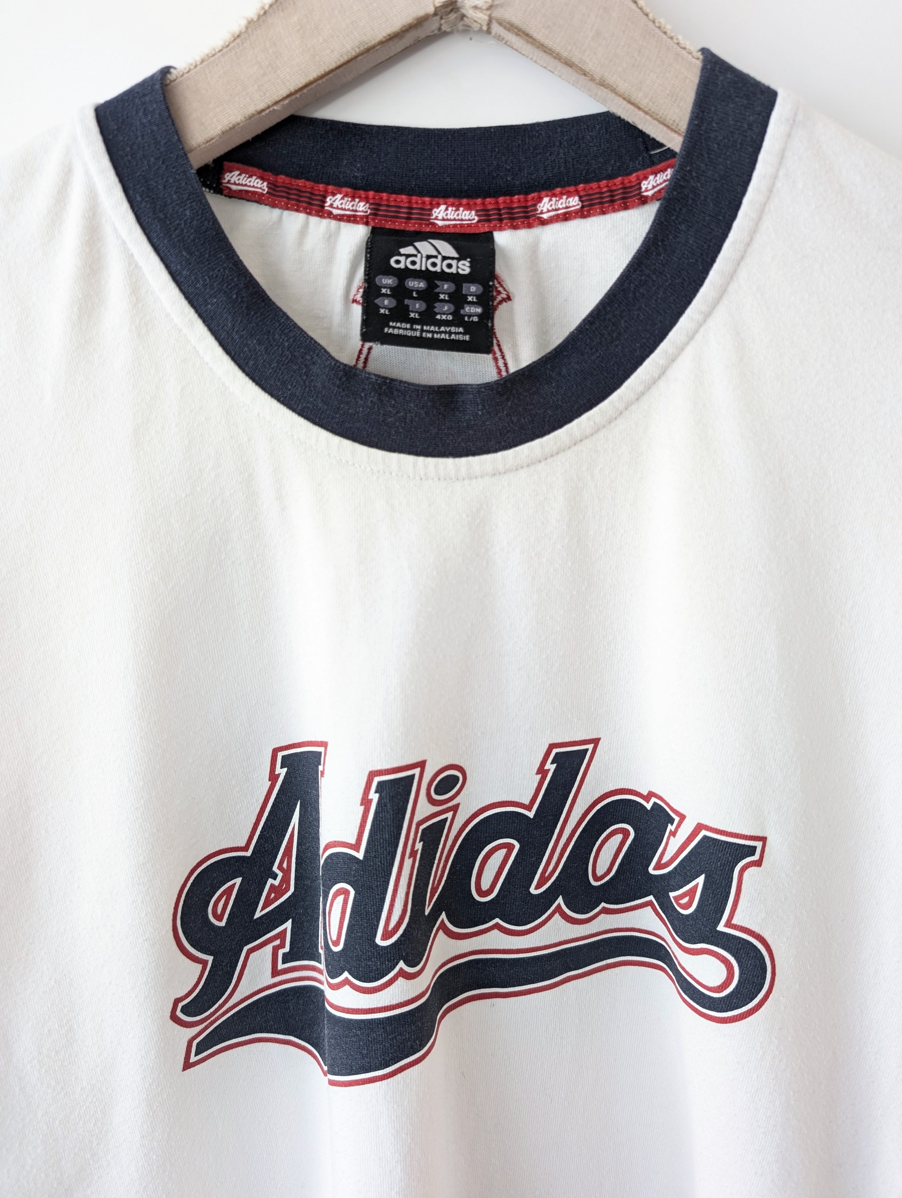 *Adidas* Shirt Y2K Logo Print Rot Blau (XL)