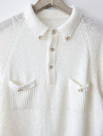 Lade das Bild in den Galerie-Viewer, Strick Polo Shirt 70s Weiß Leinen (L)
