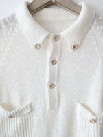 Lade das Bild in den Galerie-Viewer, Strick Polo Shirt 70s Weiß Leinen (L)

