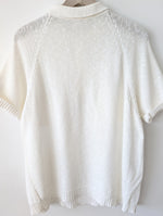 Lade das Bild in den Galerie-Viewer, Strick Polo Shirt 70s Weiß Leinen (L)
