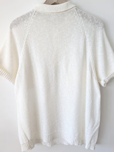 Strick Polo Shirt 70s Weiß Leinen (L)