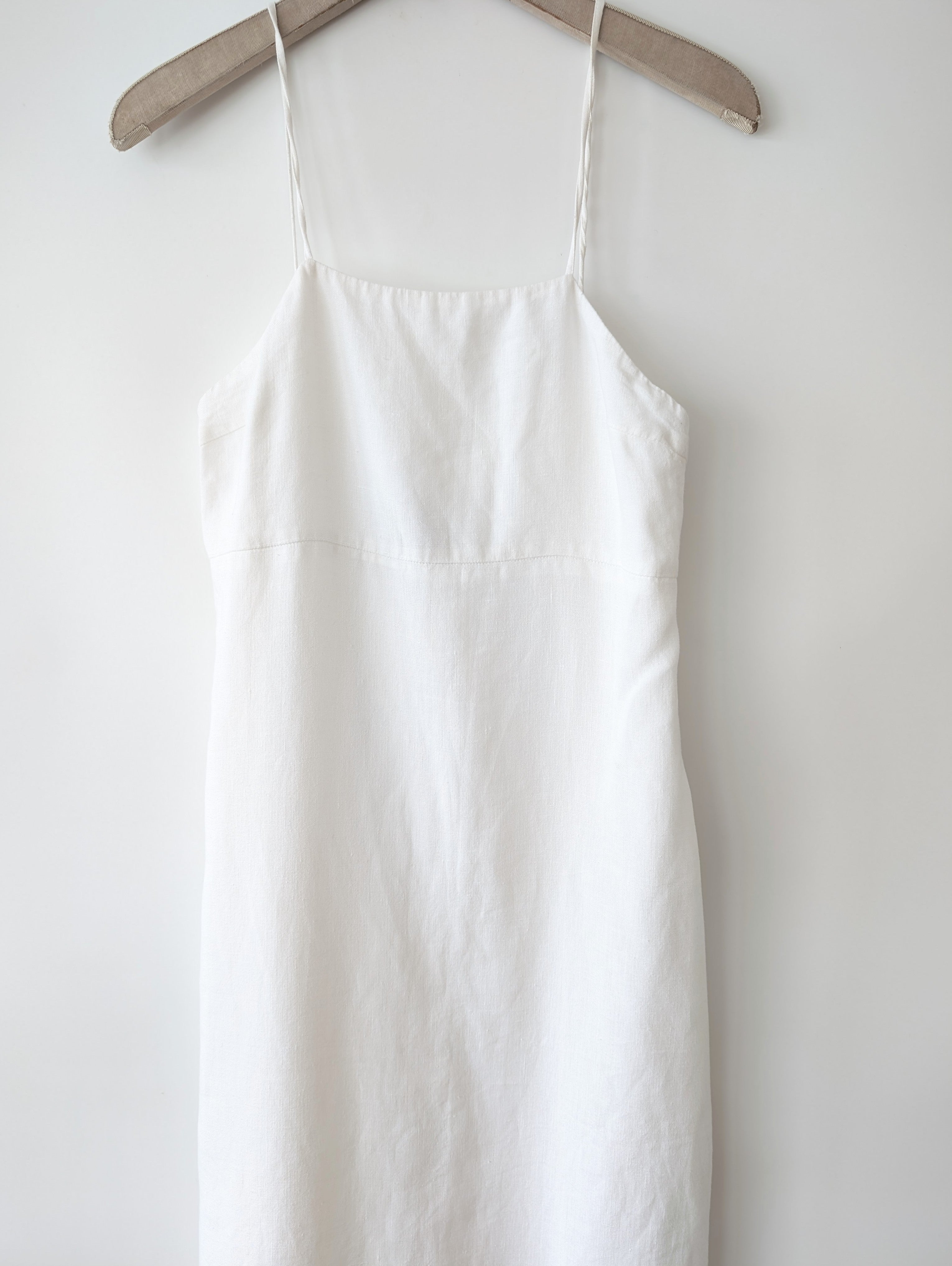 Kleid Spaghetti Träger 100% Leinen Weiß (S-M)