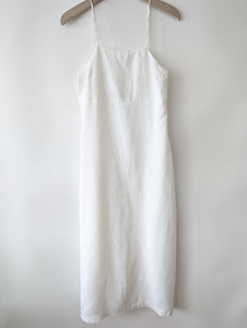 Kleid Spaghetti Träger 100% Leinen Weiß (S-M)