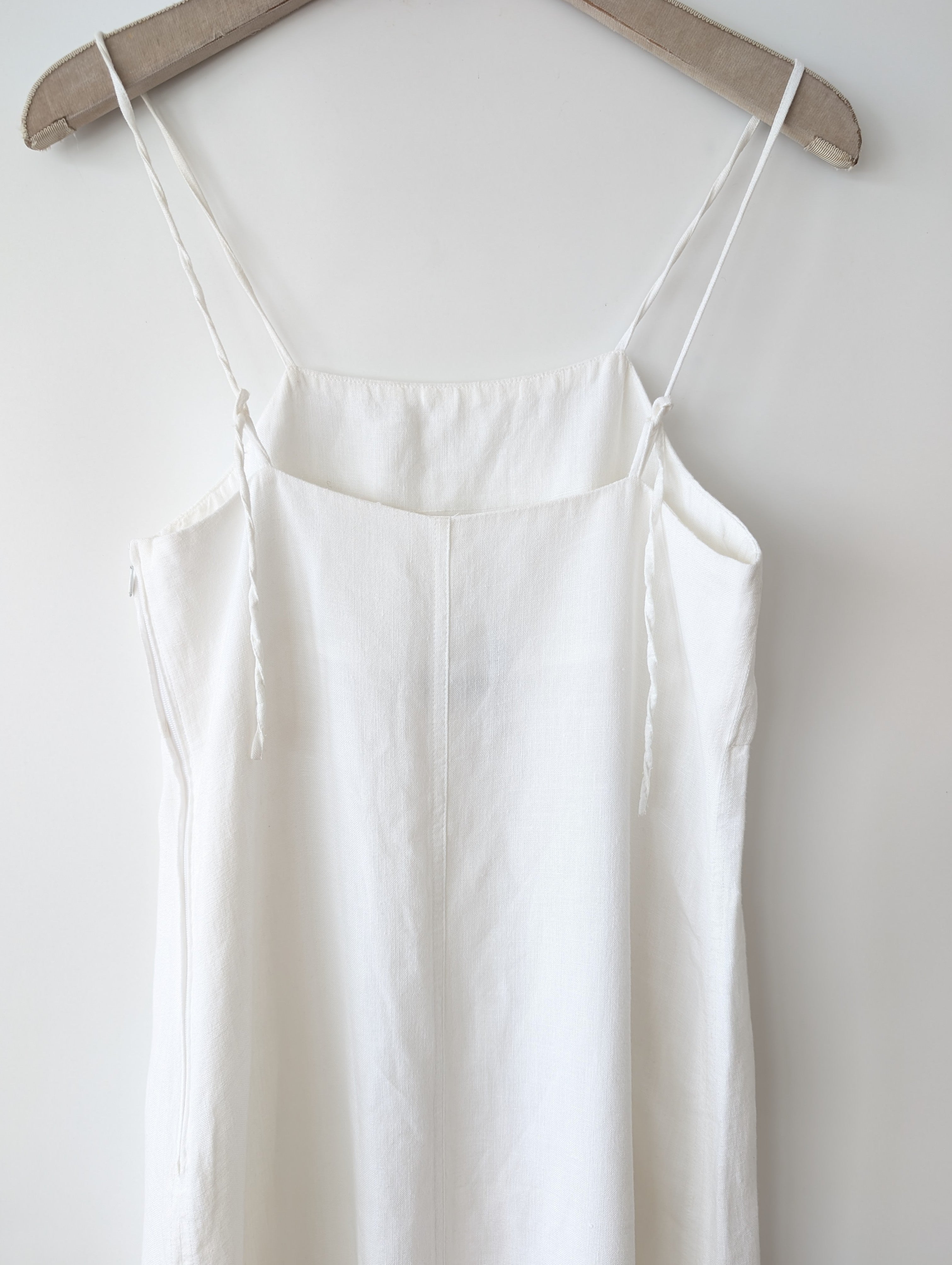 Kleid Spaghetti Träger 100% Leinen Weiß (S-M)