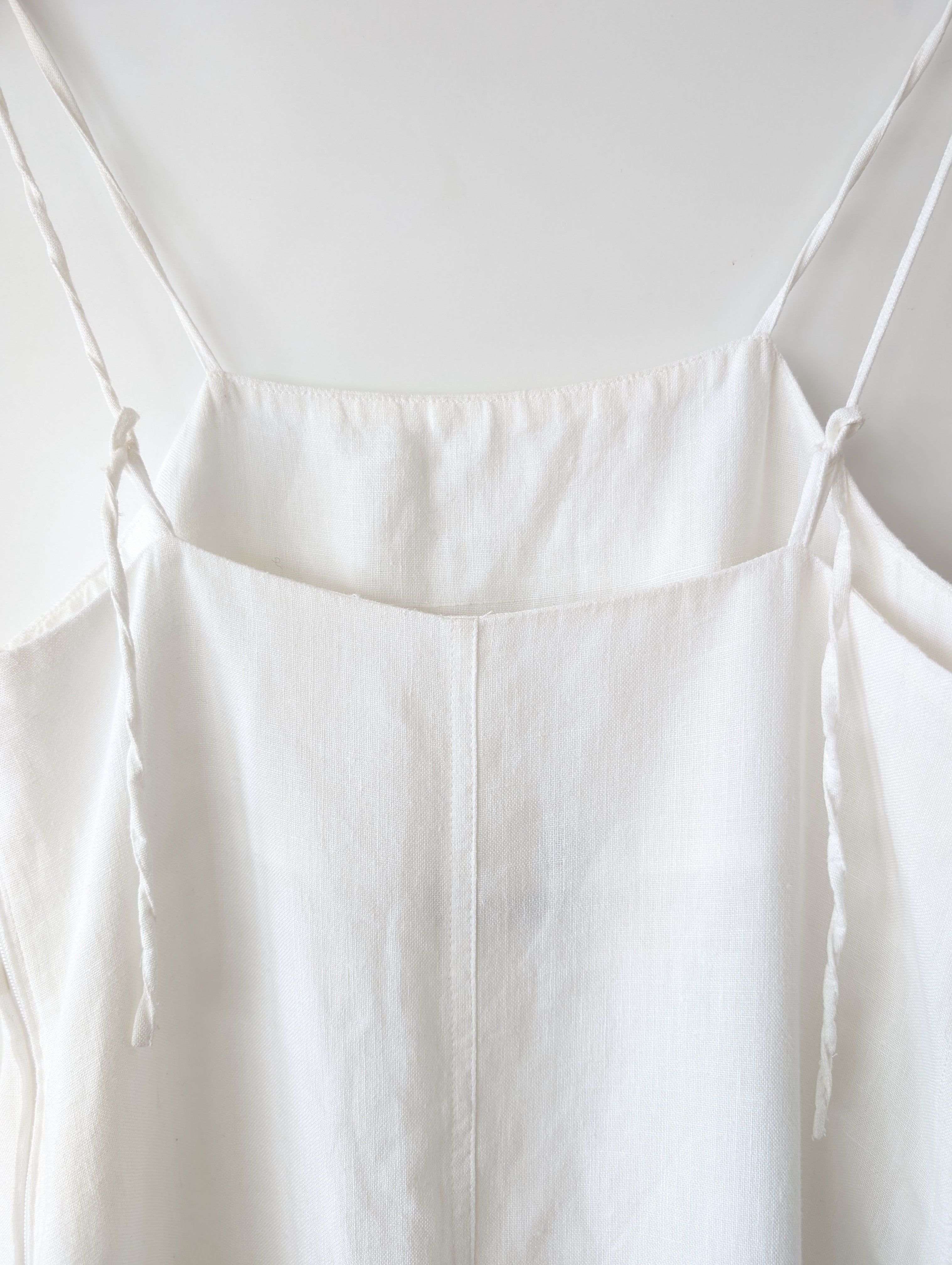 Kleid Spaghetti Träger 100% Leinen Weiß (S-M)