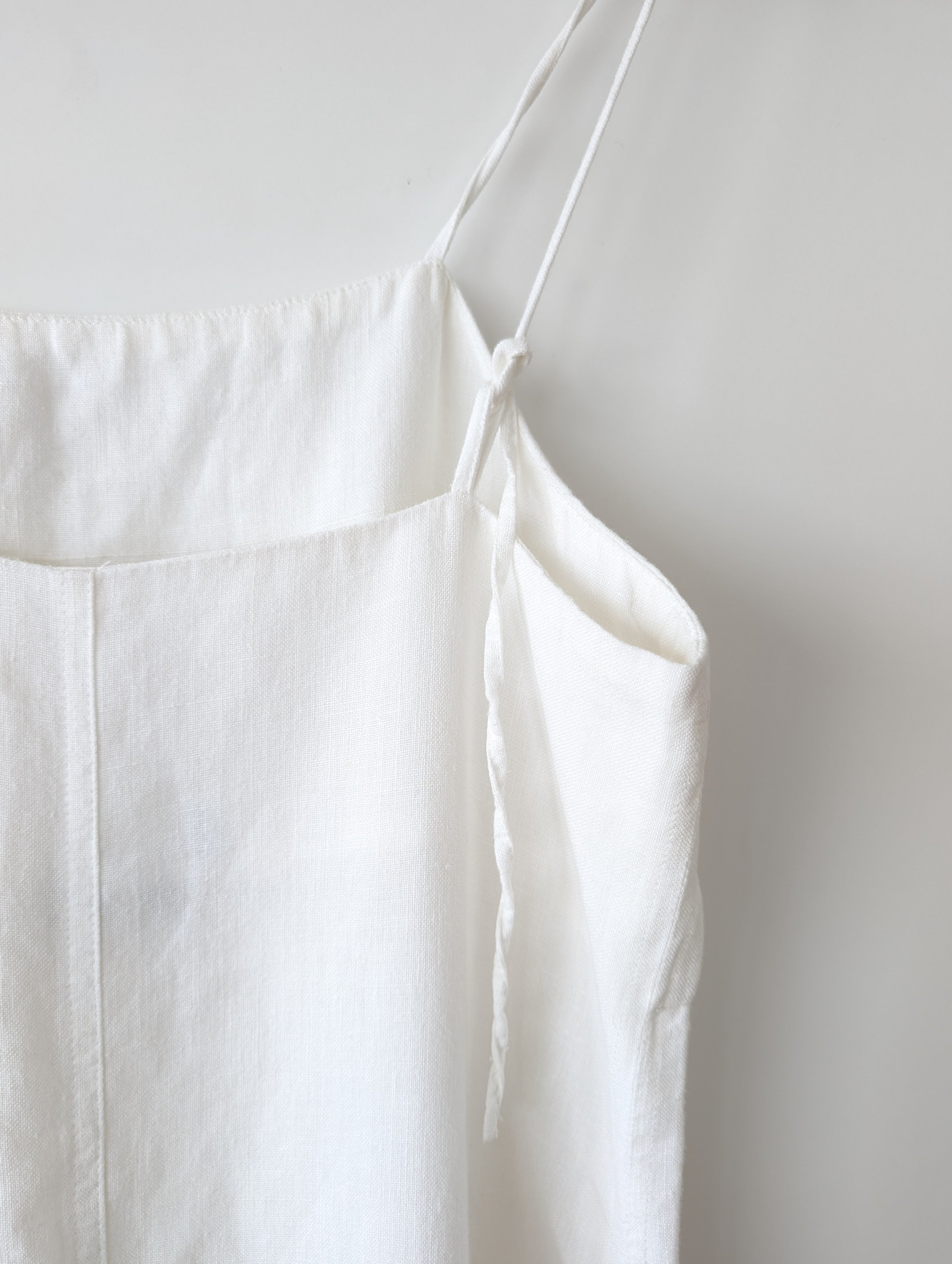 Kleid Spaghetti Träger 100% Leinen Weiß (S-M)