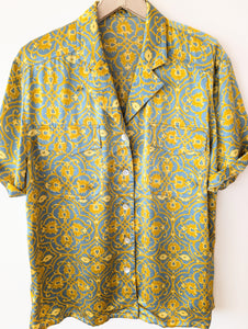 *Seide* Bluse Bohemian Print Rauchblau (XL)