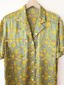 *Seide* Bluse Bohemian Print Rauchblau (XL)