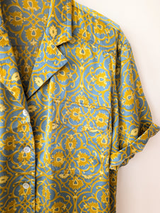 *Seide* Bluse Bohemian Print Rauchblau (XL)