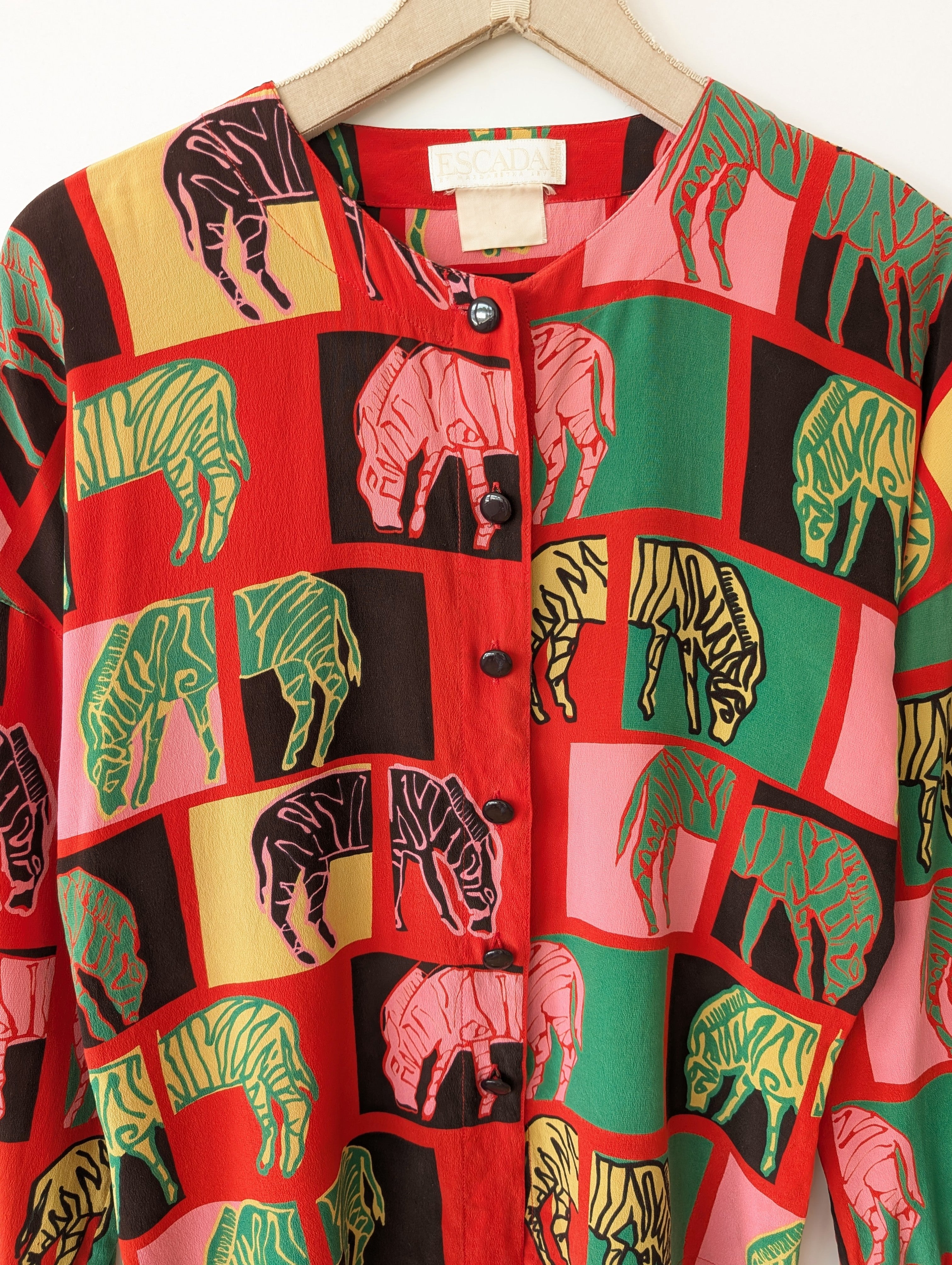 *Escada* Seide Bluse Zebra 80s Print (S-M)
