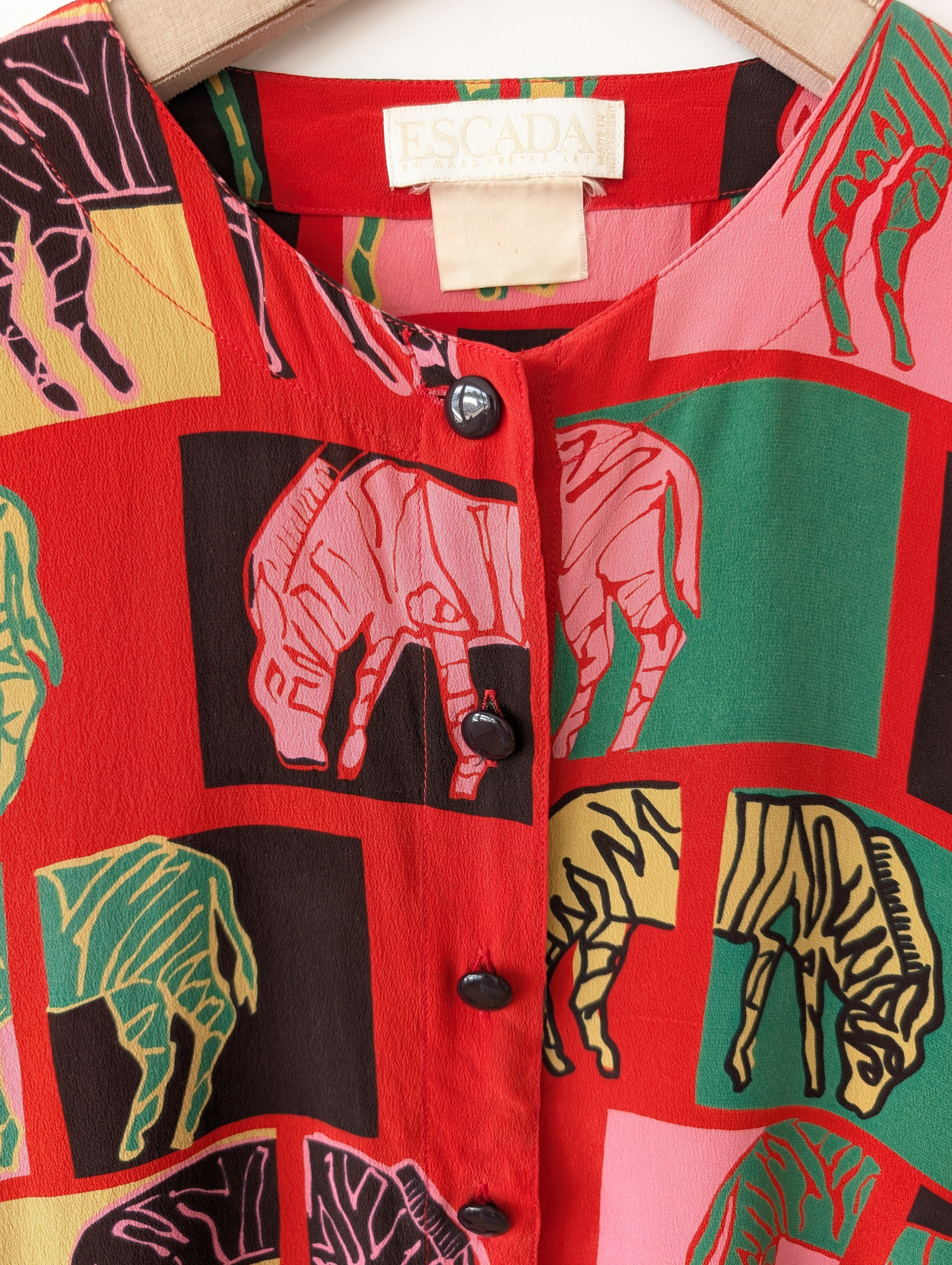 *Escada* Seide Bluse Zebra 80s Print (S-M)