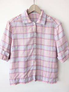 *Leinen* Bluse Pastell Flieder Gingham (M)