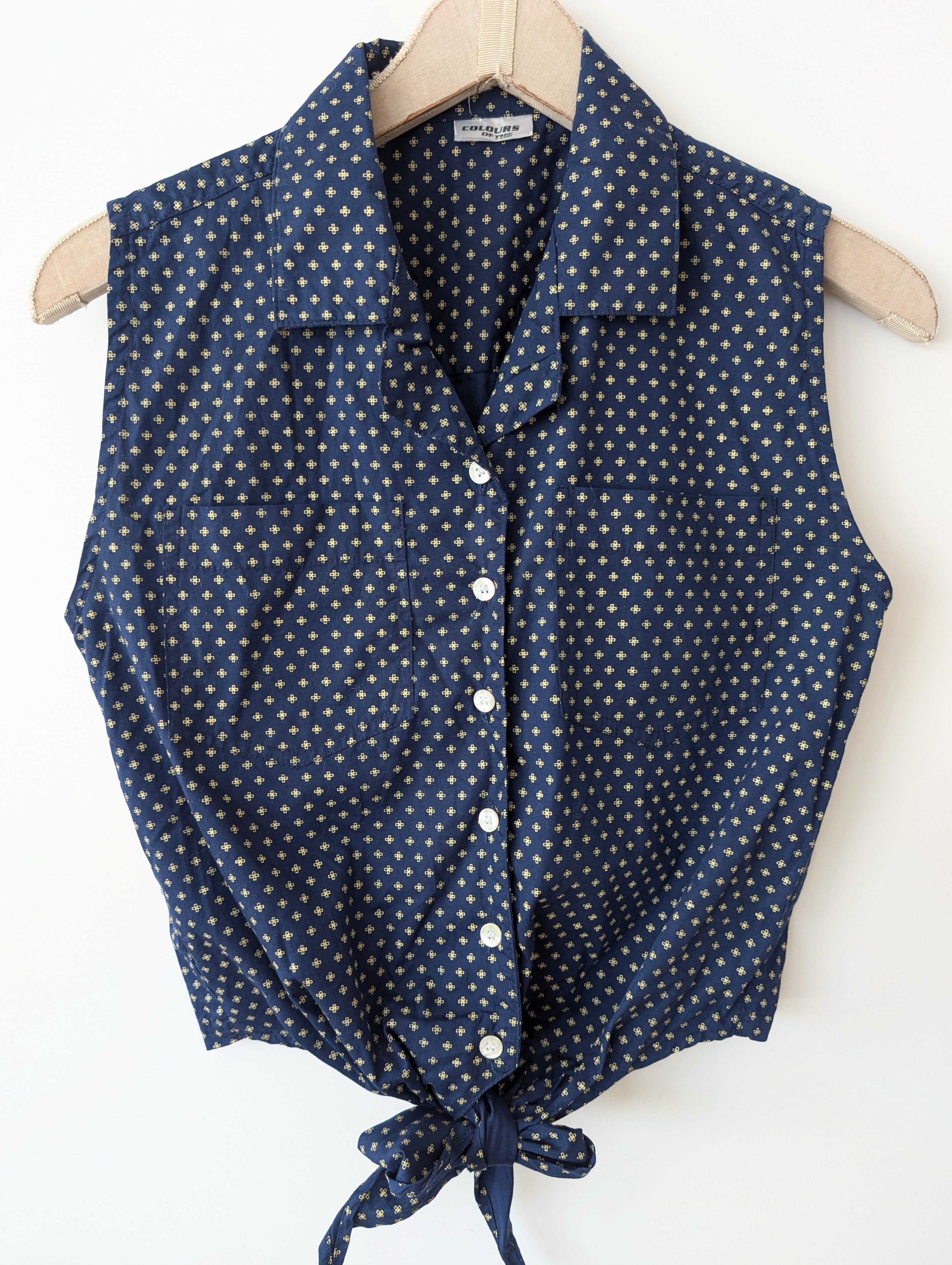 Bluse Cropped Bohemian Print Blau (S)