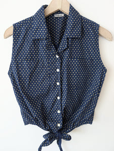 Bluse Cropped Bohemian Print Blau (S)