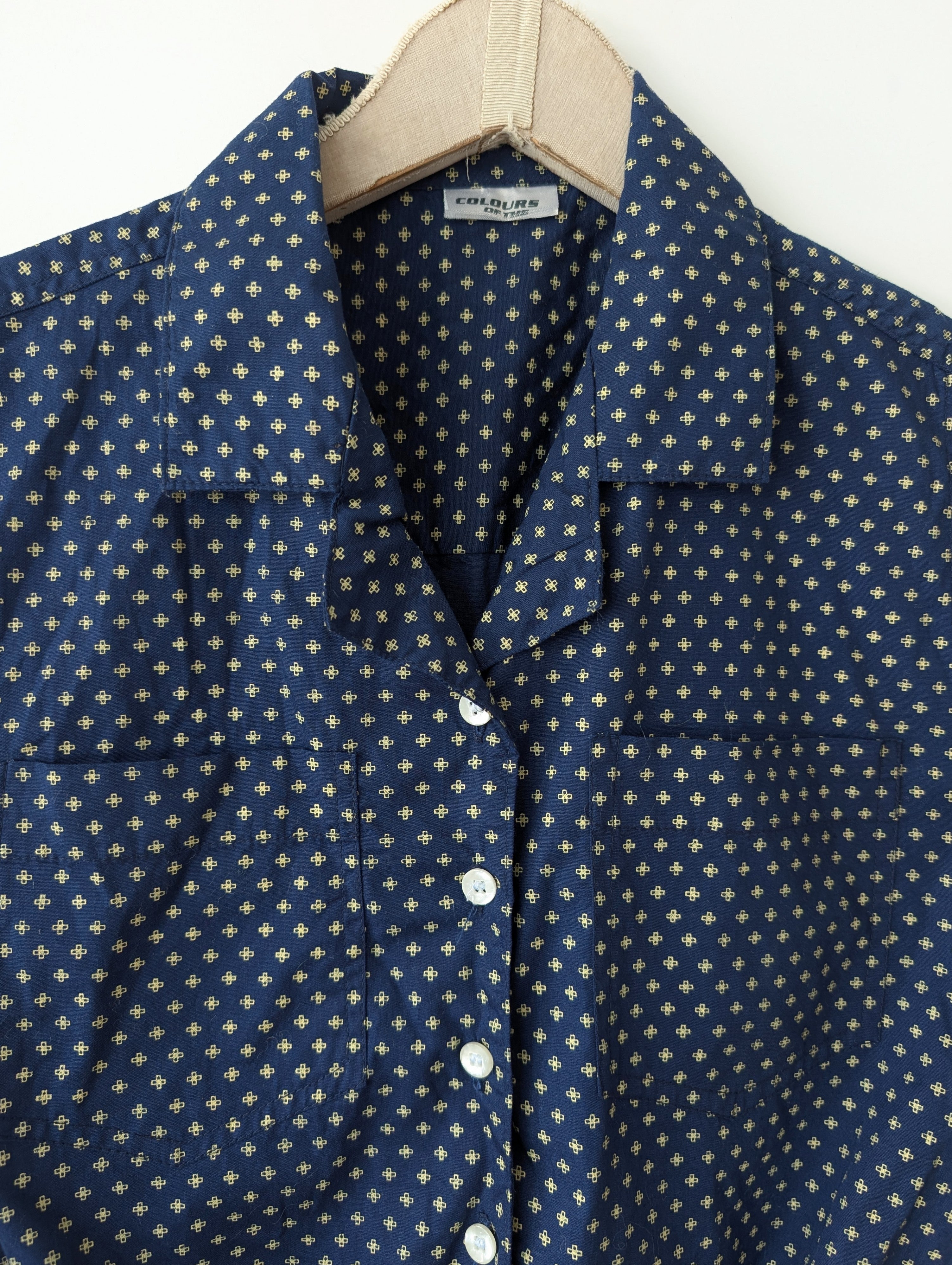 Bluse Cropped Bohemian Print Blau (S)