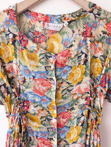 Kleid 80s Wildblumen Sommer Print (M-L)