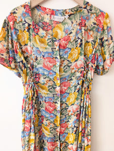 Kleid 80s Wildblumen Sommer Print (M-L)