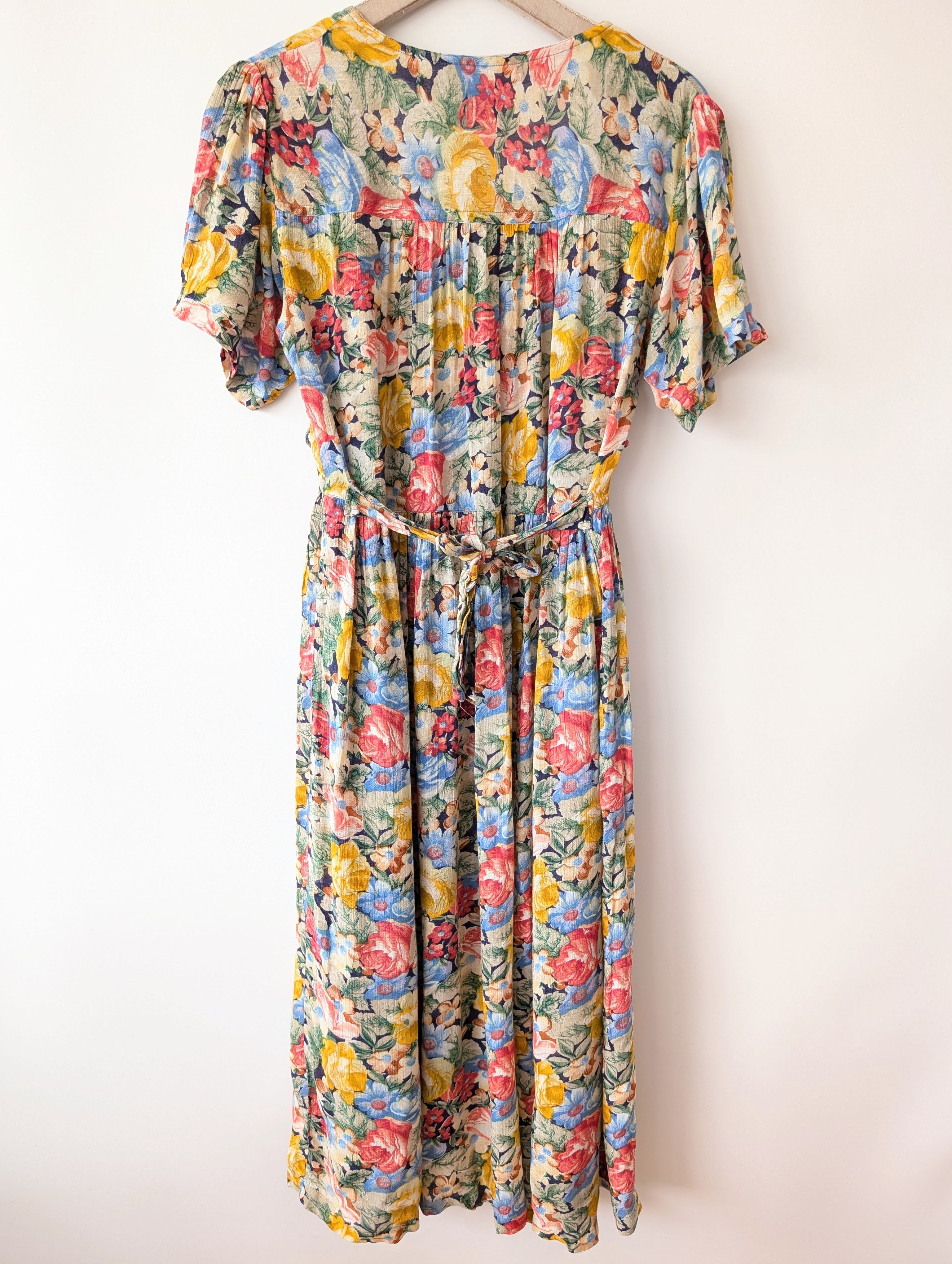 Kleid 80s Wildblumen Sommer Print (M-L)