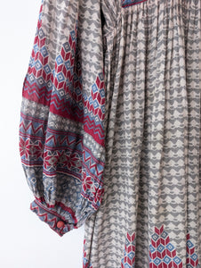 Kleid 70s Bohemian Print Ballonärmel (M)