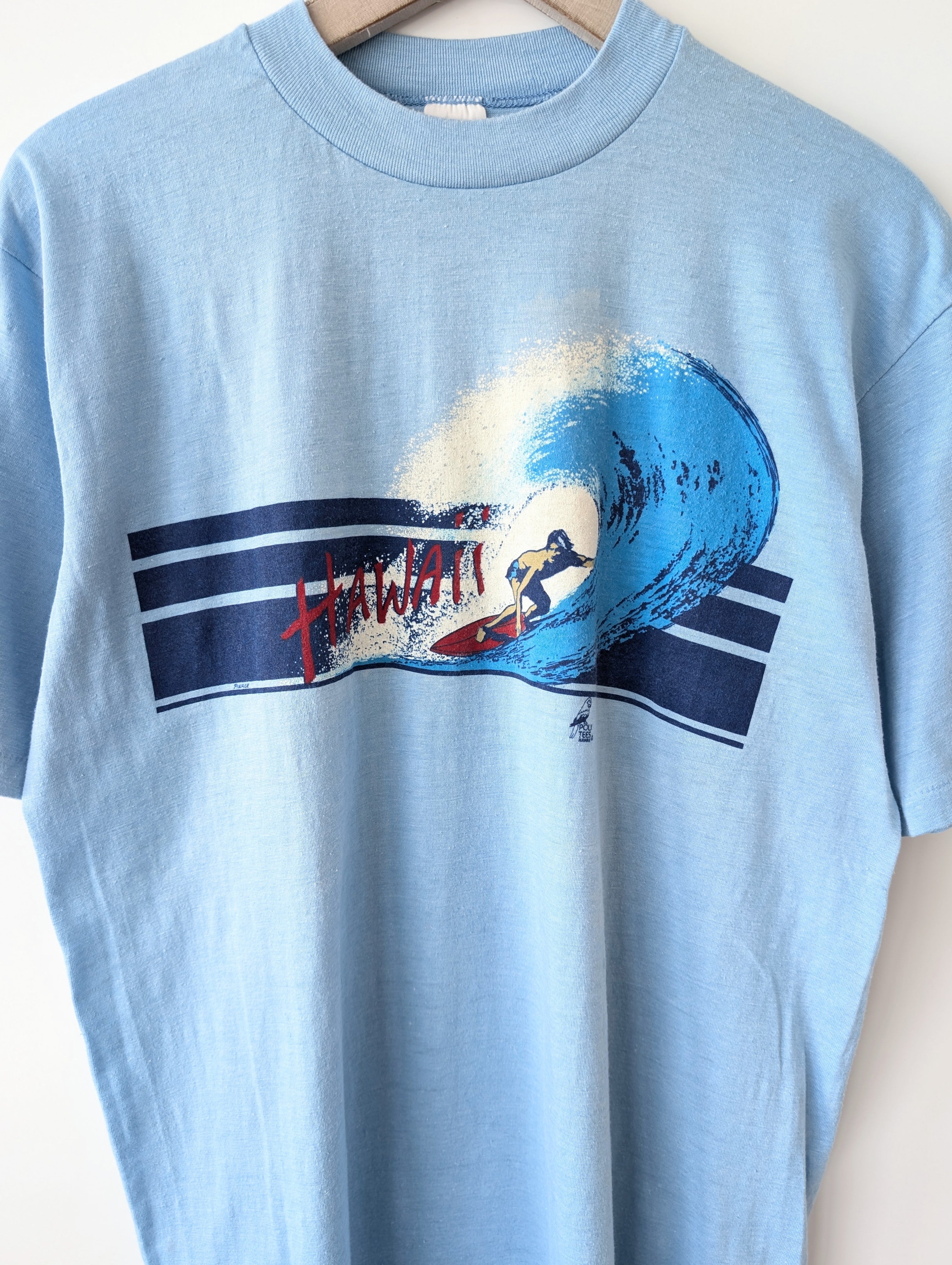 Shirt Hawaii Surf Print Blau Singlestichted (L)