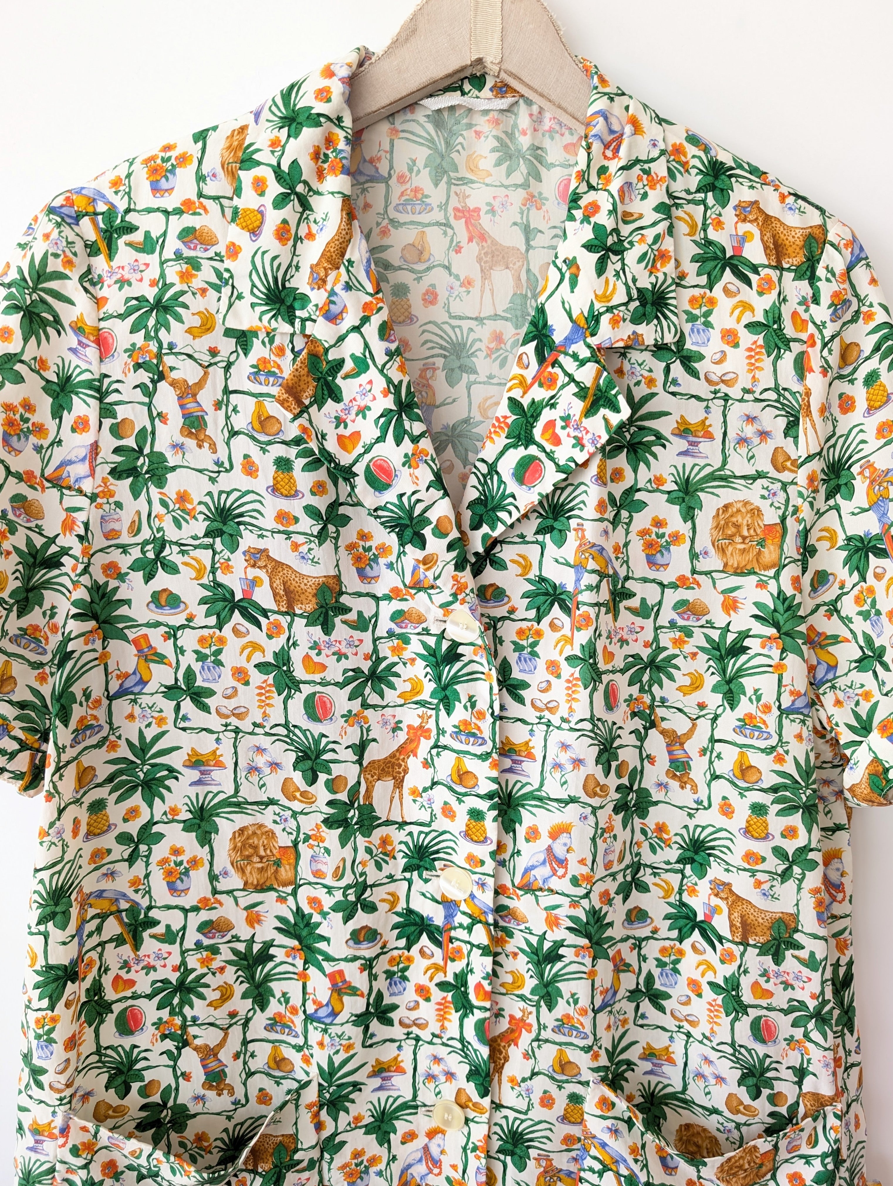 *Kupferseide* Bluse Safari Print Handmade (XL)