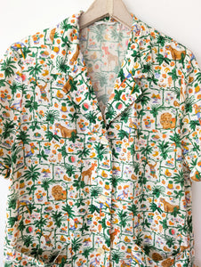 *Kupferseide* Bluse Safari Print Handmade (XL)