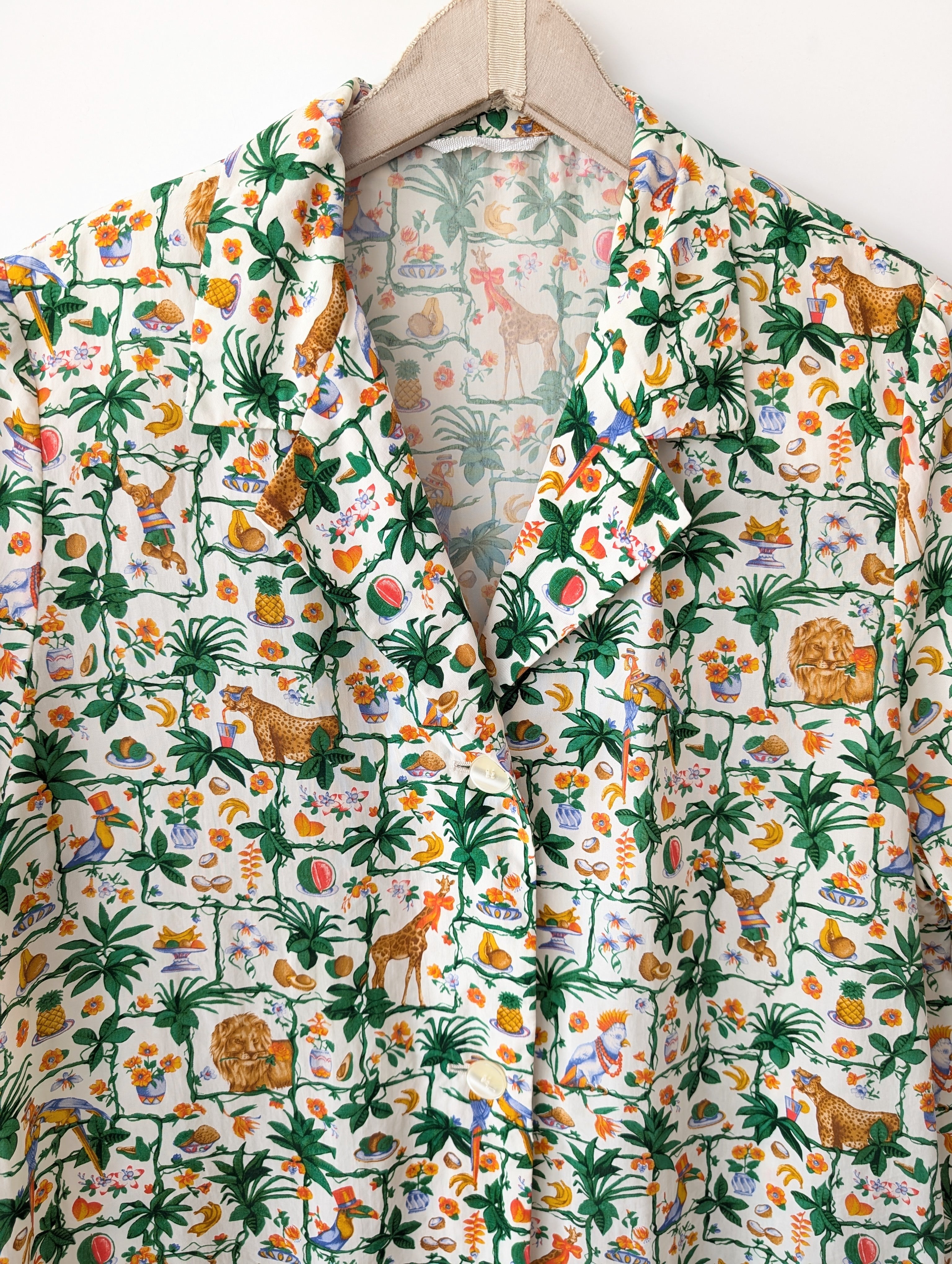 *Kupferseide* Bluse Safari Print Handmade (XL)