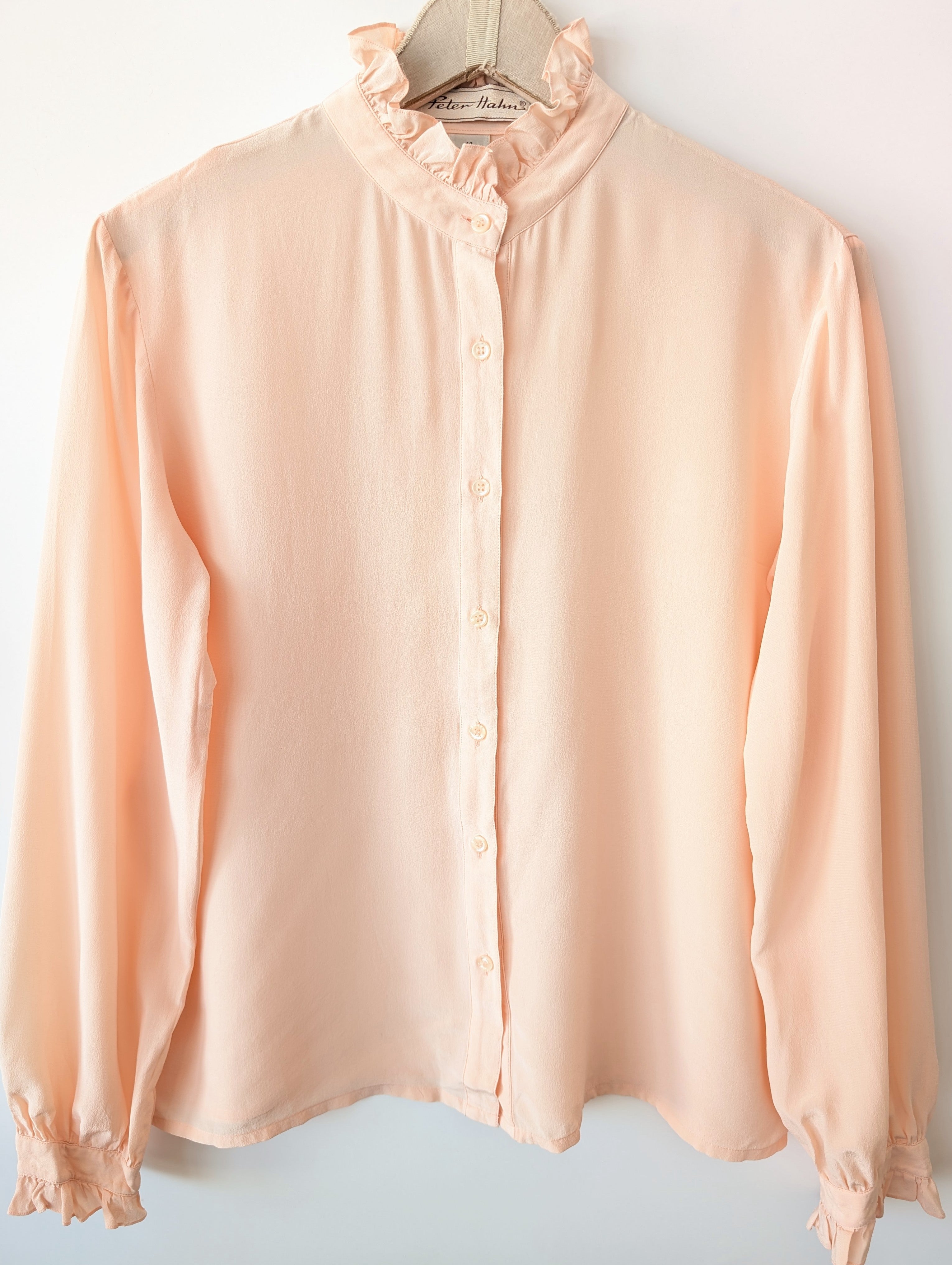 *Seide* Bluse Basic Rüschen Pastell Peach (L)