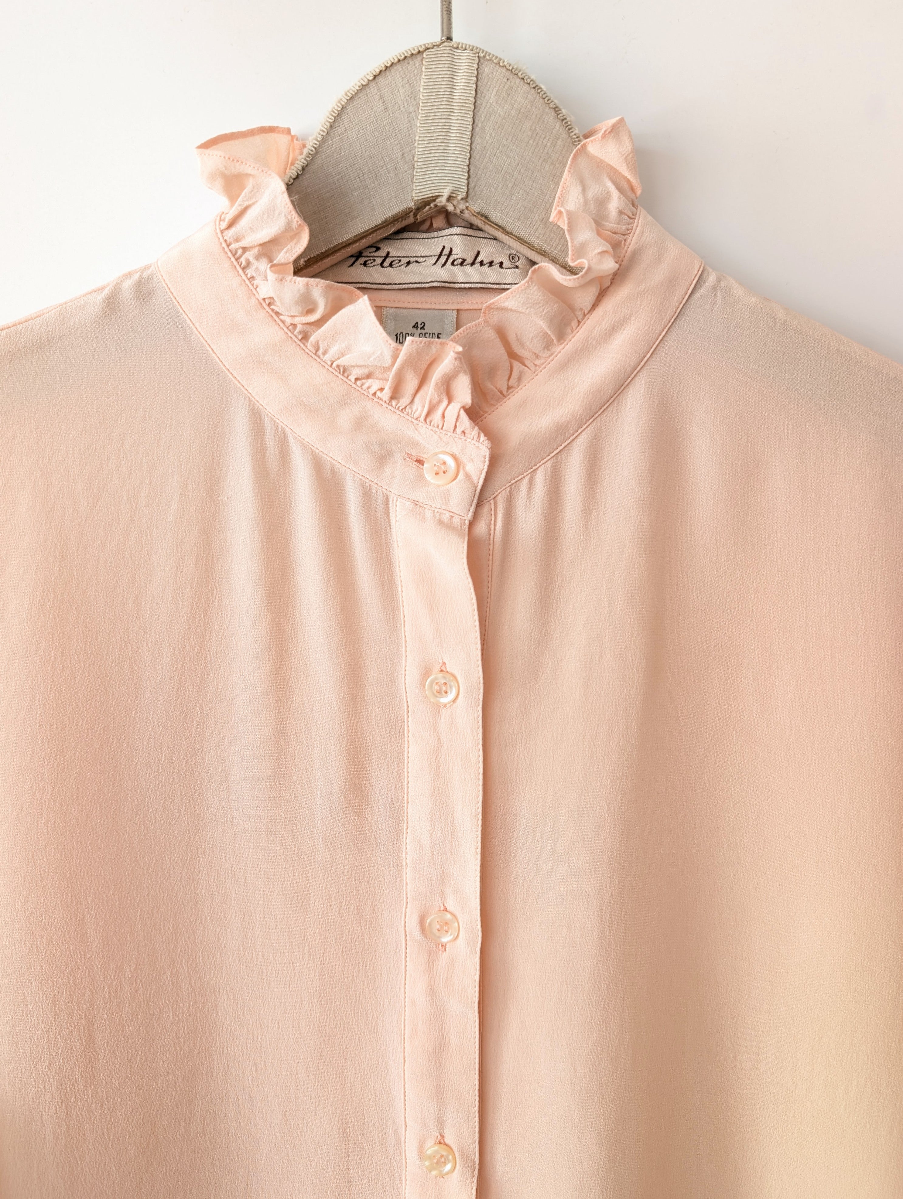 *Seide* Bluse Basic Rüschen Pastell Peach (L)