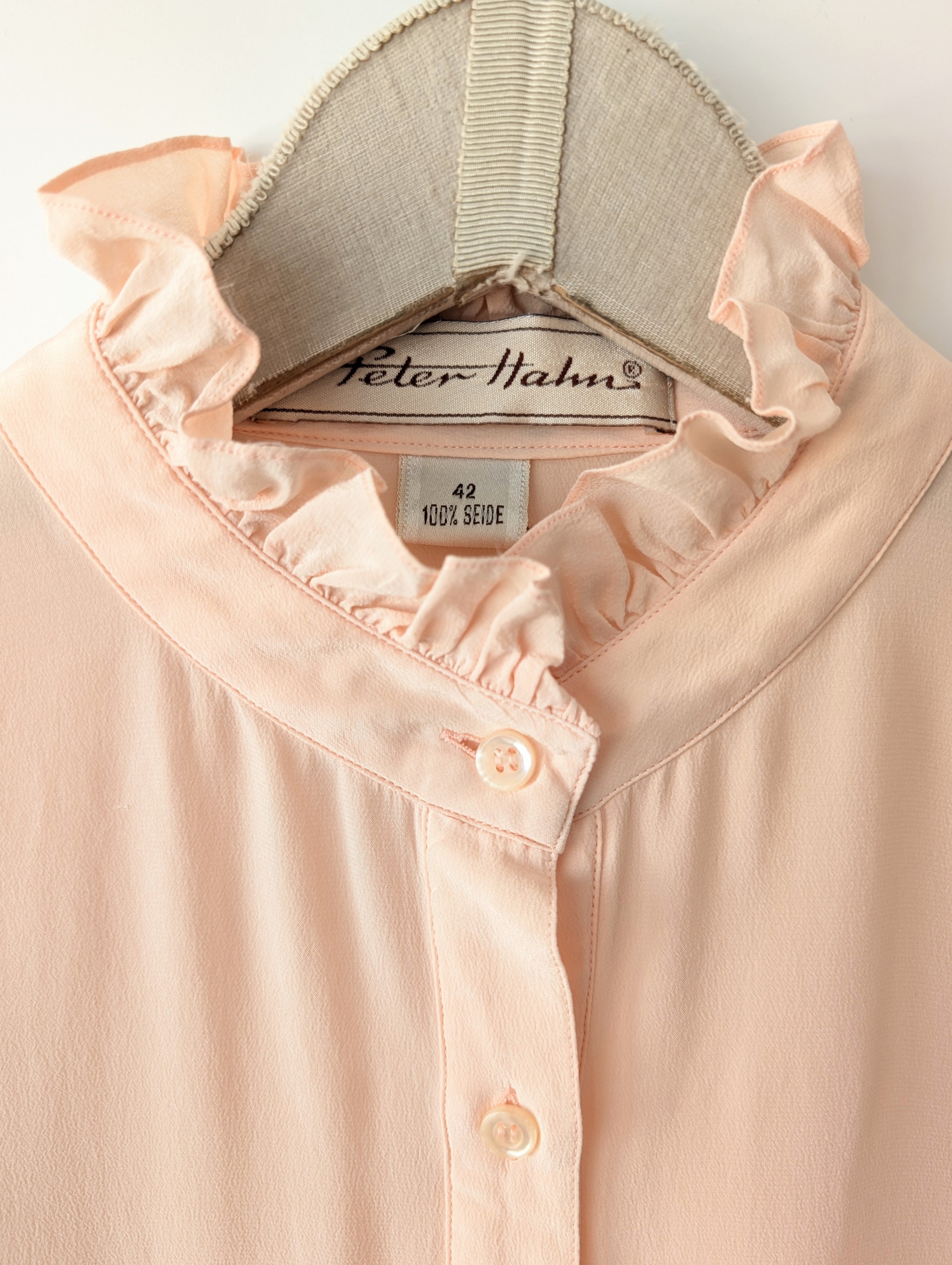 *Seide* Bluse Basic Rüschen Pastell Peach (L)