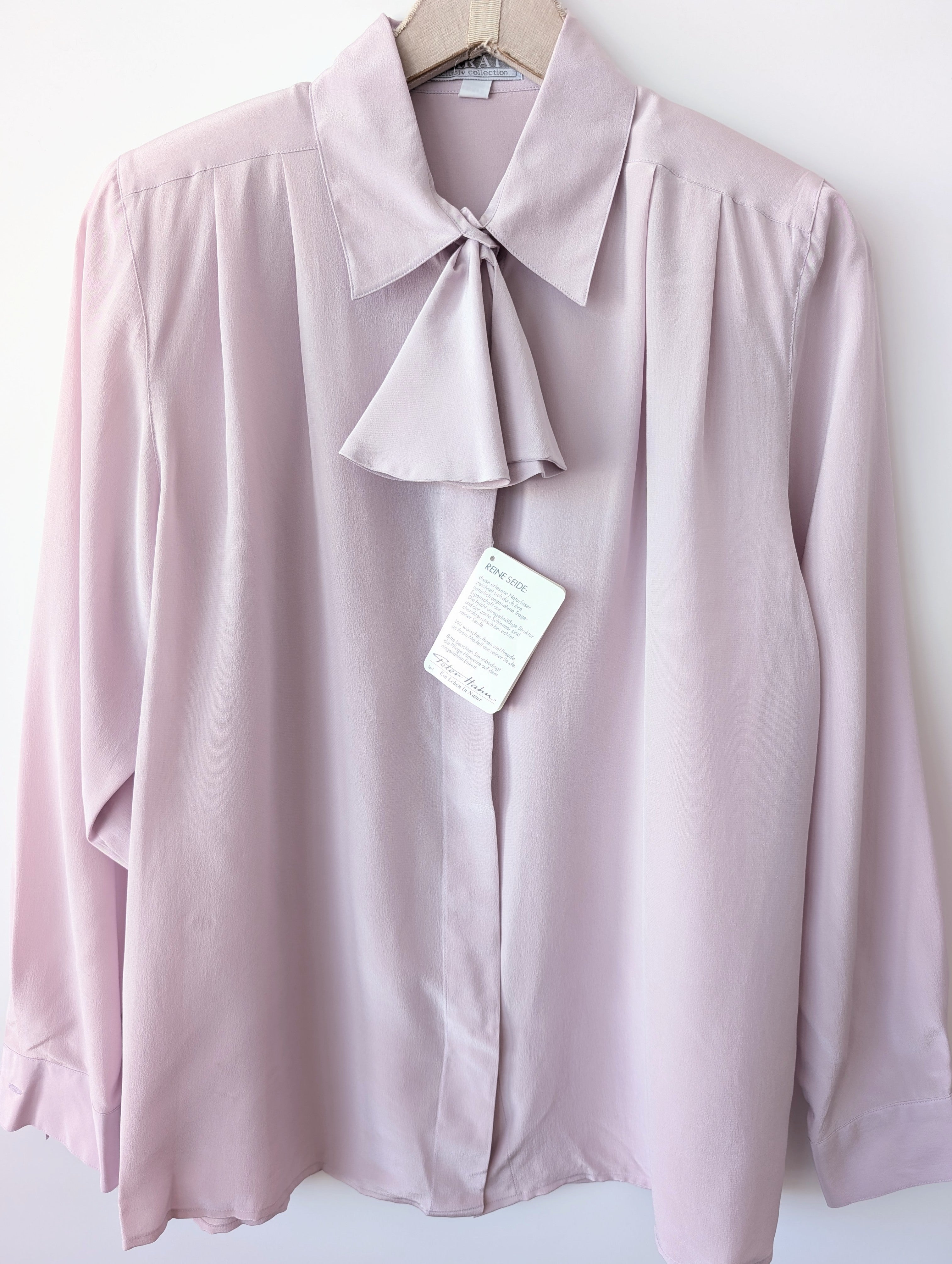 *Seide* RARE Bluse Basic Rüschen Flieder (M)