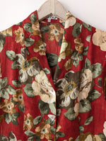 Lade das Bild in den Galerie-Viewer, *Leinen* Kleid 80s Rosen Rostrot (S)
